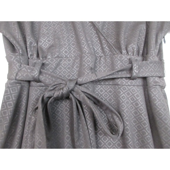 Robbie Bee Dress Womens 10 Black Wrap Belted Collared Short Sleeve Midi A Line - Picture 8 of 16